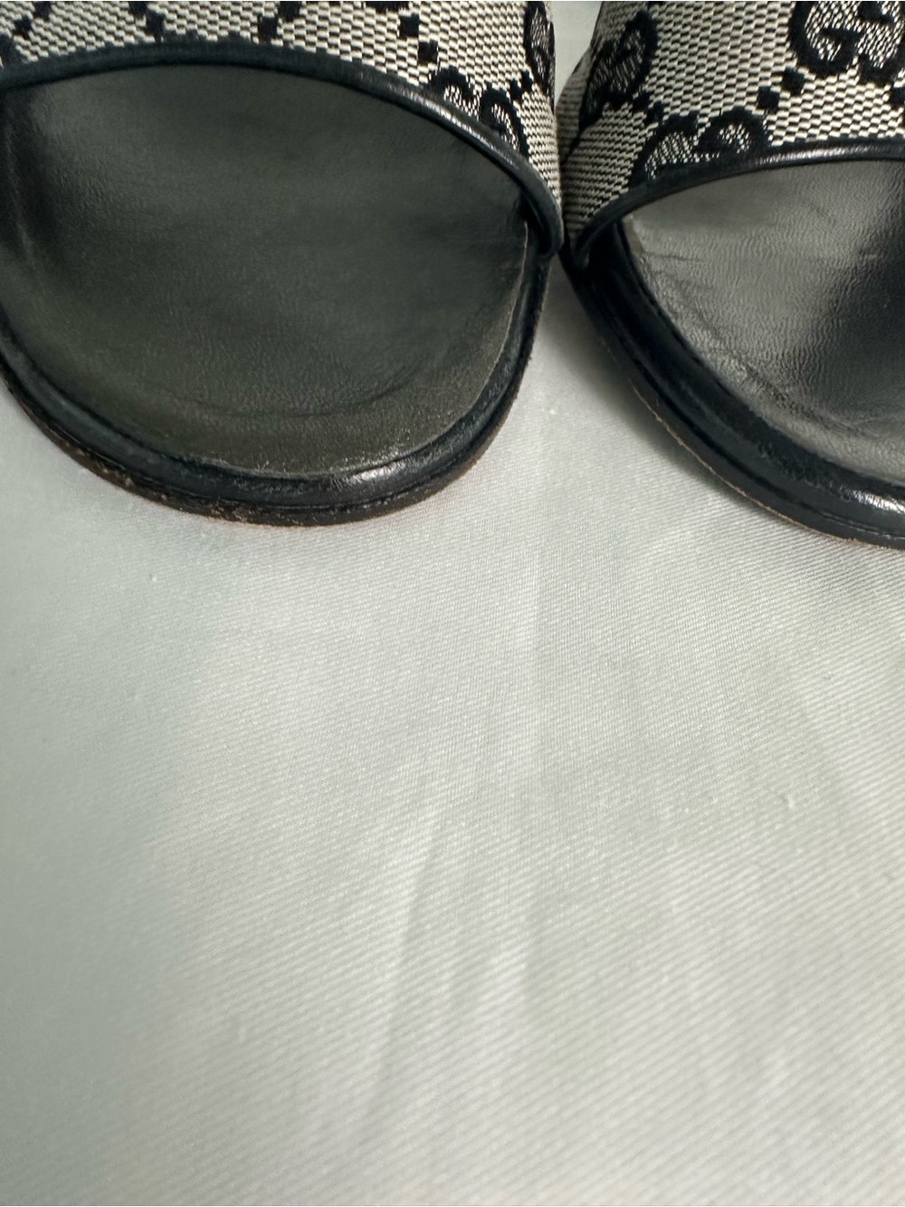 Vintage Gucci GG Monogram Canvas Heeled Mules Slides Black 6.5B Made in Italy - Picture 4 of 14